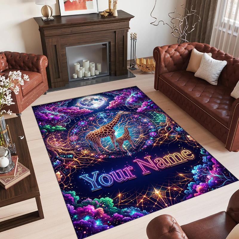 Cosmic Theme Crystal Velvet Floor Rug Personalized Custom Name Text Warm Carpet Home Decoration
