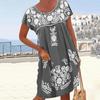 New Women Short Sleeve Round Neck Dress Spring Summer Ethnic Style Shoulder