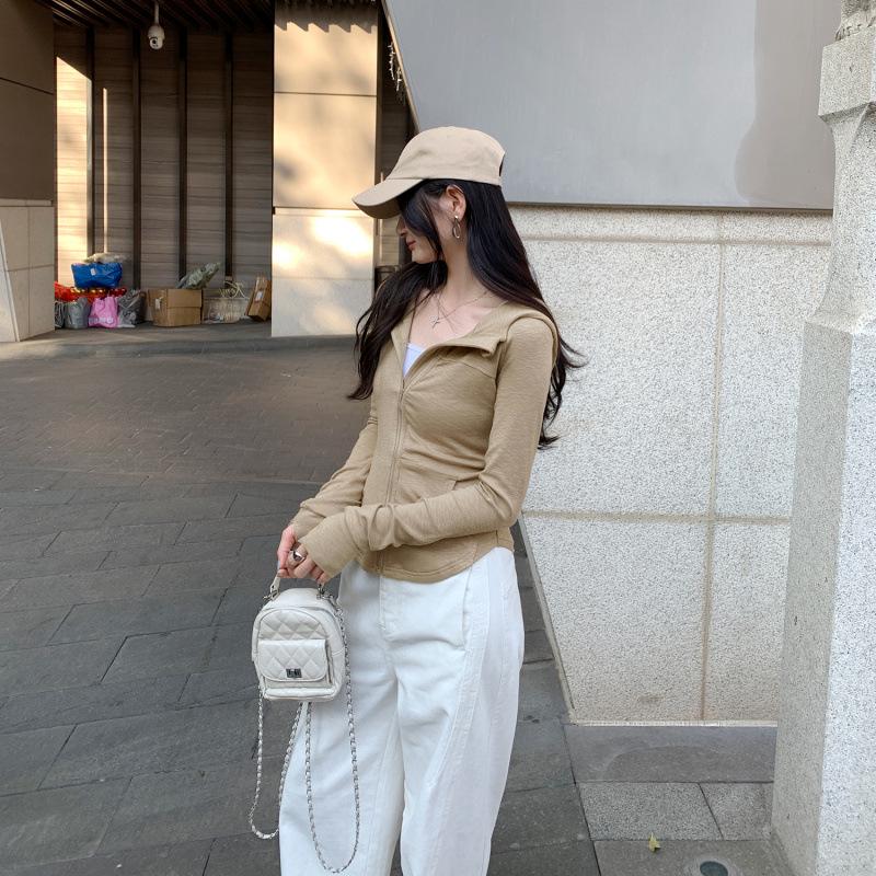 

Khaki Hooded Cardigan Sweatshirt - Autumn/Winter 2026 Petite Slimming Jacket for Women Large хаки