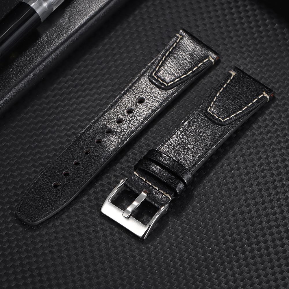 Watchband 20mm 22mm Vintage Oil Wax Leather Watch Straps for Seiko for SmartWatch Men Women Wrist Belt Stitching Brown Bracelet
