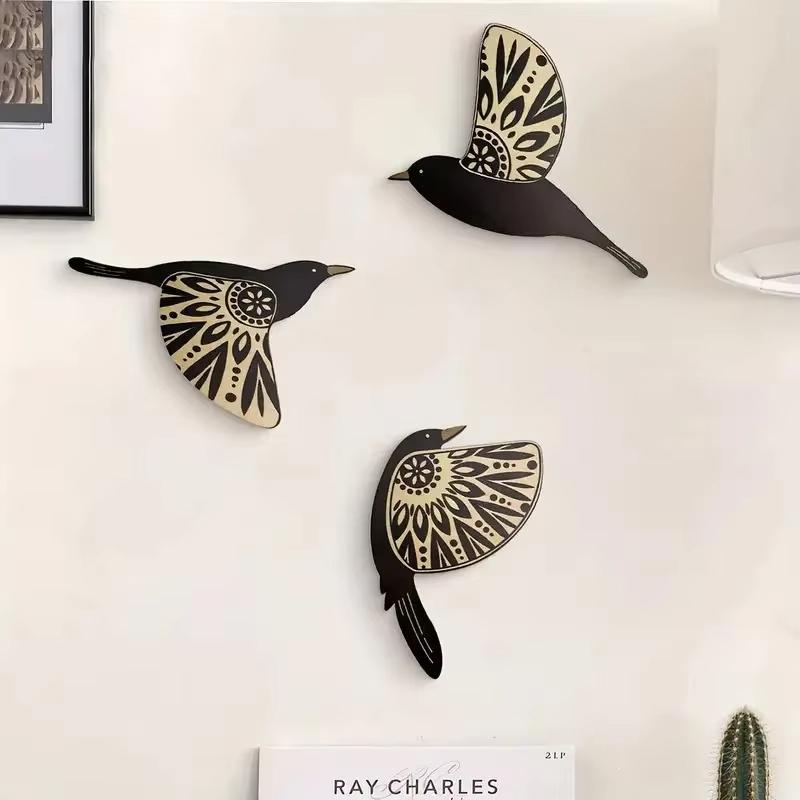 5Pcs Wooden Black Bird Wall Decor Art Vintage Gothic Home Decor for Living Room Bathroom Kitchen Decorations Indoor Outdoor Gift