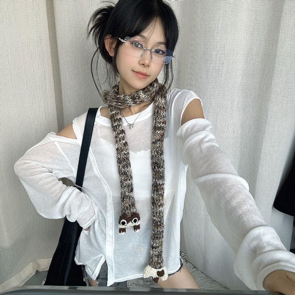 Animals Y2K Knitted Scarf Cartoon Squirrel Shawl Gothic Long Narrow Scarves  Girl