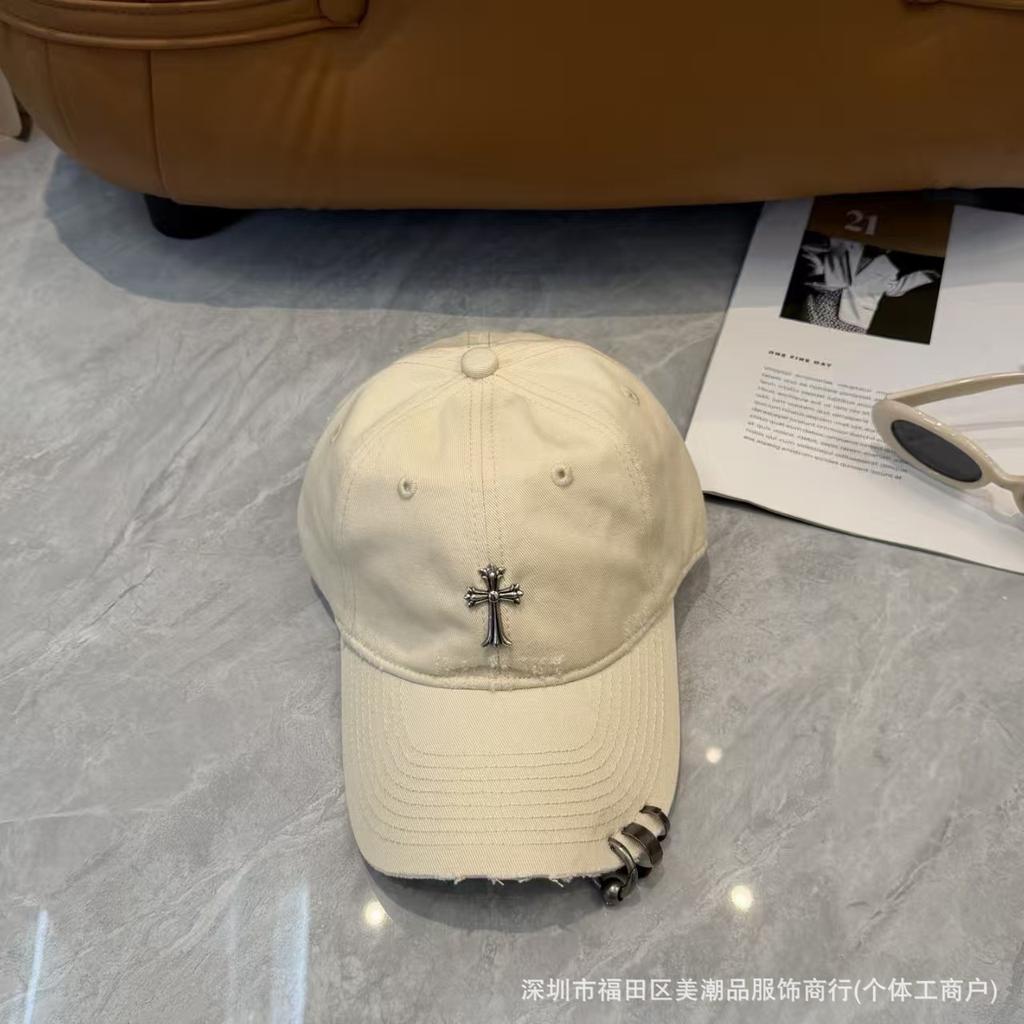 Spring and summer Internet celebrity new iron ring cross cap female couple versatile soft top personality shade baseball cap