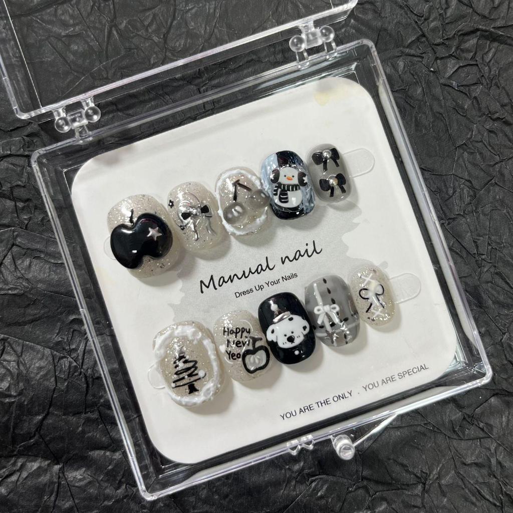 Christmas Collection: Cute Cartoon Girl Wearable Nail Stickers, Handmade & Removable