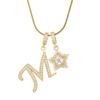 18K Gold Plated Copper Necklace with Zirconium Pentagram & Letter Pendant for Women