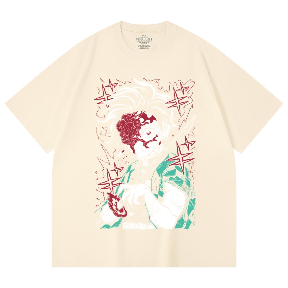 230 Gsm 100% Cotton Demon Slayer V42 Demon Tanjiro Print Unisex Heavy Cotton T Shirt