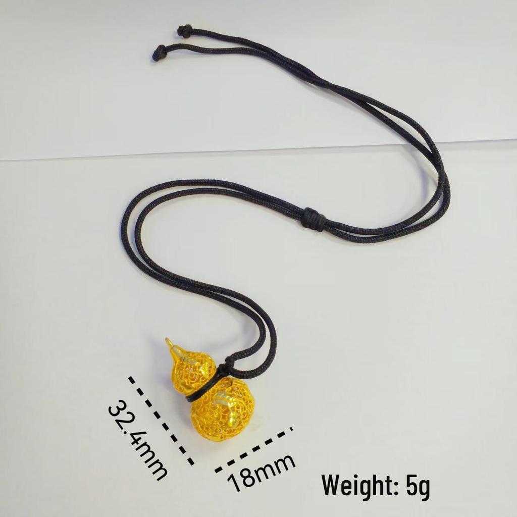 Fireproof Gold Gourd Pendant with Black Rope Sweater Chain - Non-fading, High Color Retention, New Chinese Hollow Design