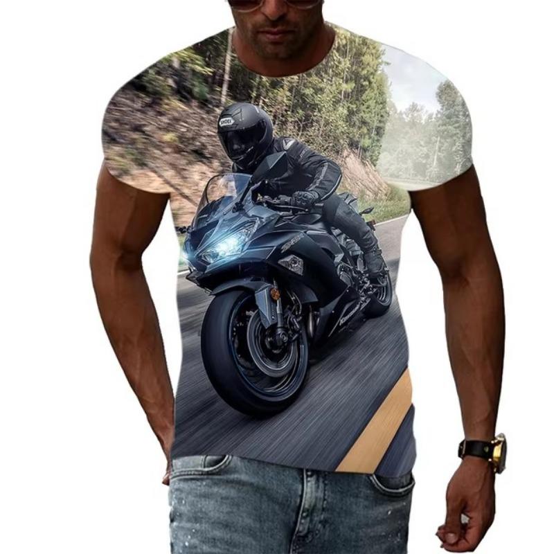 Letní móda Nová pánská grafická trička s motocyklem Trend Osobnost Cool styl Lokomotivní vzor 3D potisk Tričko s krátkým rukávem Top