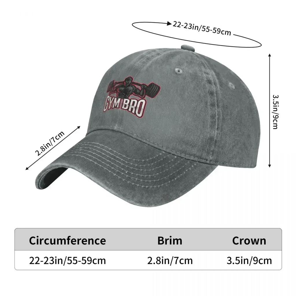 Vintage Gym Bro Baseball Cap Unisex Women Distressed Denim Washed Sun Cap Fitness Building Muscle Summer Adjustable Fit Hats Cap