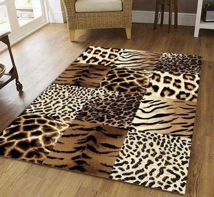 Living Room Rug Black Leopard Print Living Room Decorative Rug Wild Animal Themed Rug Rectangular Printed Rugs Ins