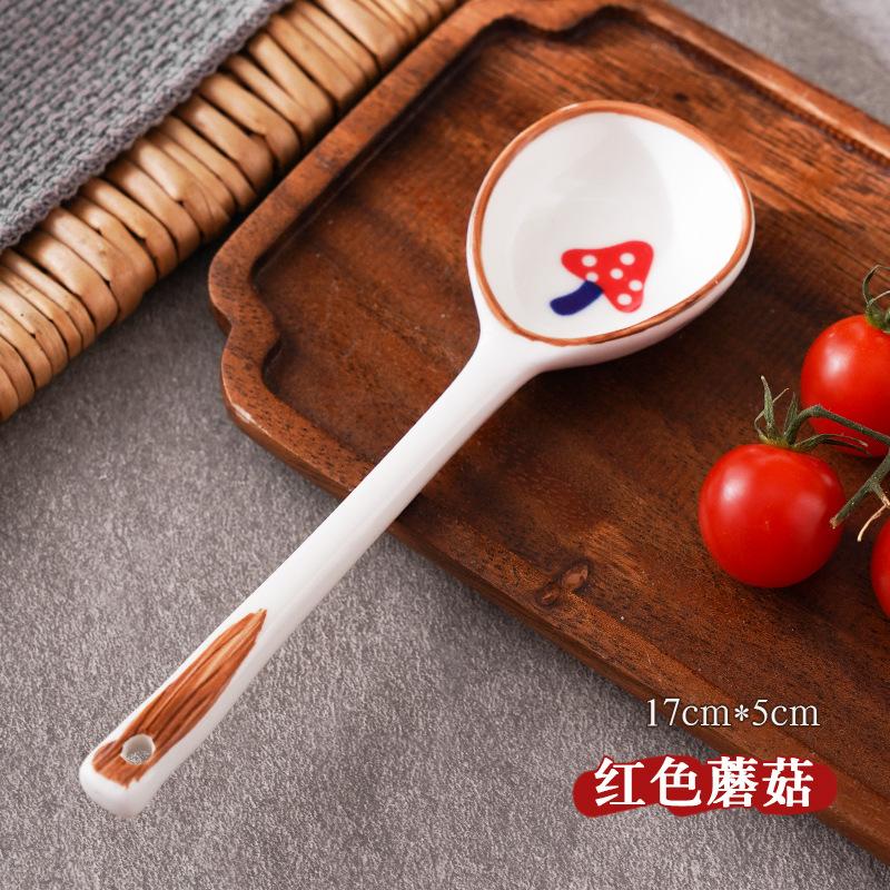 Ceramic Spoon Long Handle Anti-scald Spoon High Color Value Round Head Soup Scoop Porridge Special Tool Kitchen Supplies