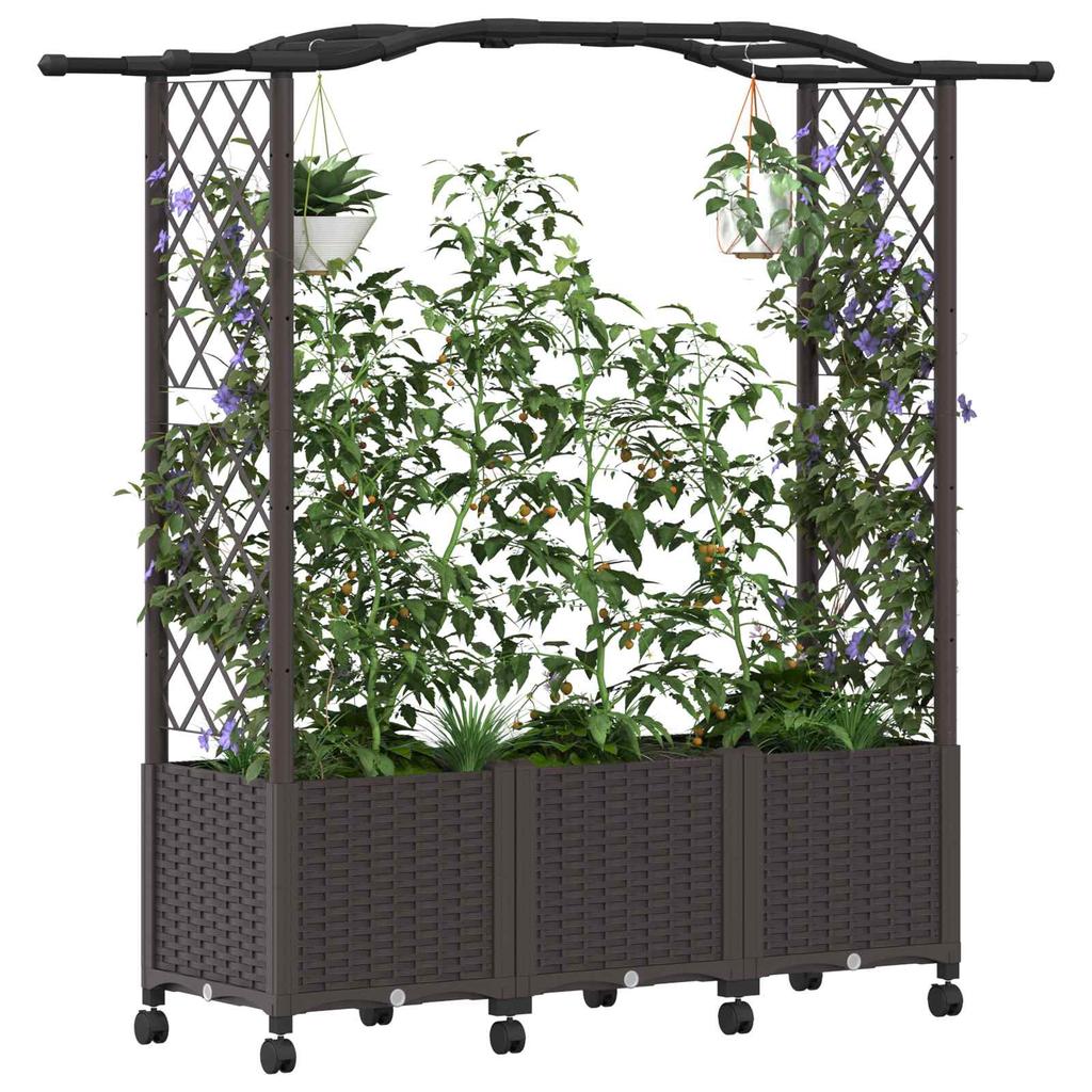 Raised Garden Bed with Trellis and Roof Brown 164 X 40 X 144 Cm PP