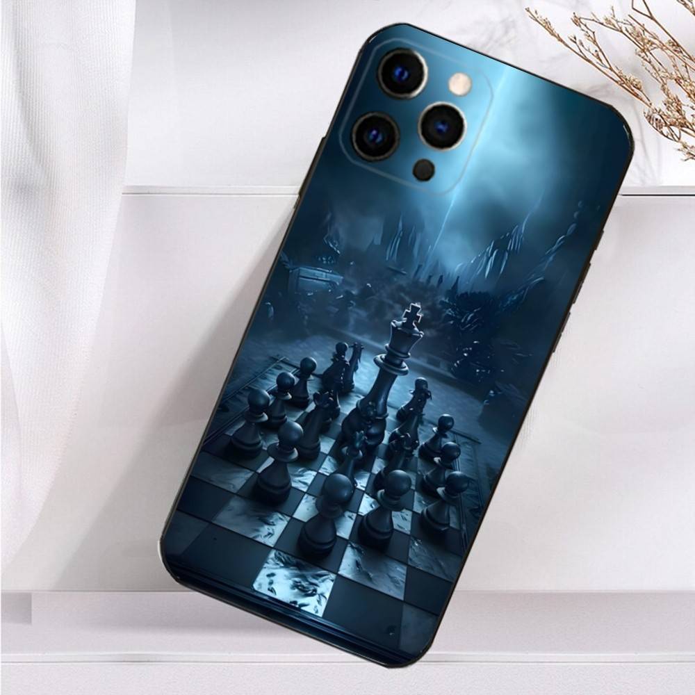 

Board Pieces Chess Case For iPhone 16,15,17,14,13,12,11 Plus,Pro Max,XS,X,XR,SE,Mini,8,7 Soft Silicone Black Cover iPhone16