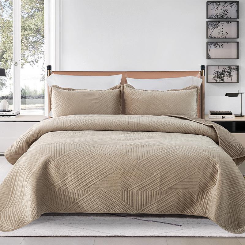 Solid Color Crystal Velvet Quilted Bedspread 3-Piece Set - Casual Home Bedding Blanket