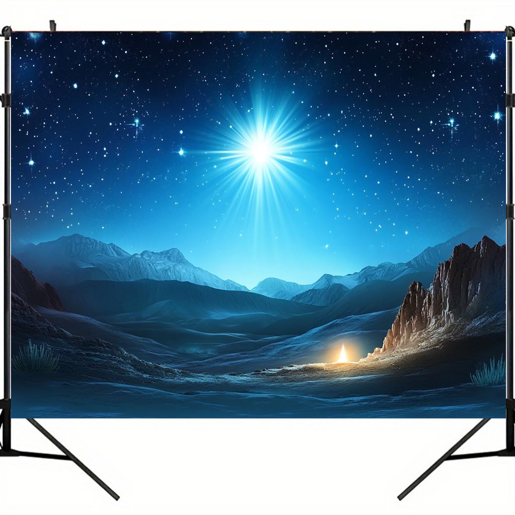 Product Christmas Birth Scene Fabric Background - The Star of Bethlehem and the Nativity, Polyester Bible Gathering Decoration