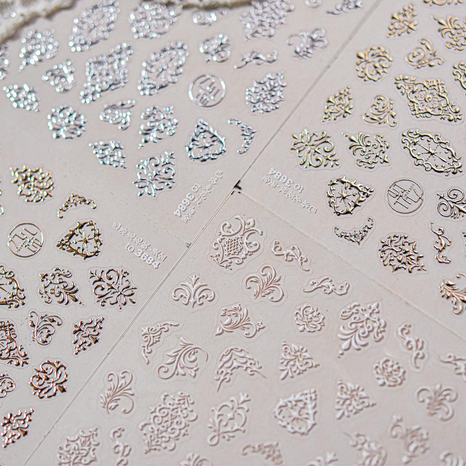 

Tomoni Retro Baroque Art Hot Stamping Nail Stickers - Elegant European Nail Ornaments