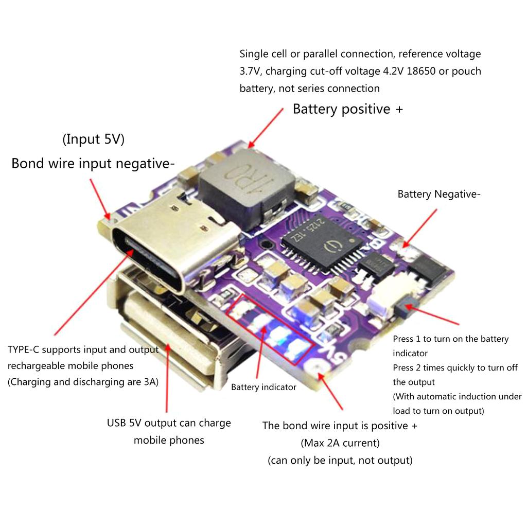 Type-C/USB 5V 3.1A Mobile Power Bank Charging Modules Lithium Battery Charger Board Printed Circuit Board Protections
