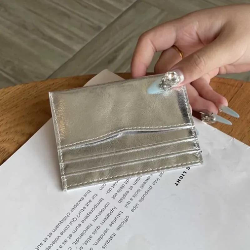 Silver Genuine Leather Ultra-thin Card Holder Large Capacity Multi-card Slot Bank Credit ID Bag Mini Cute Wallet for Women