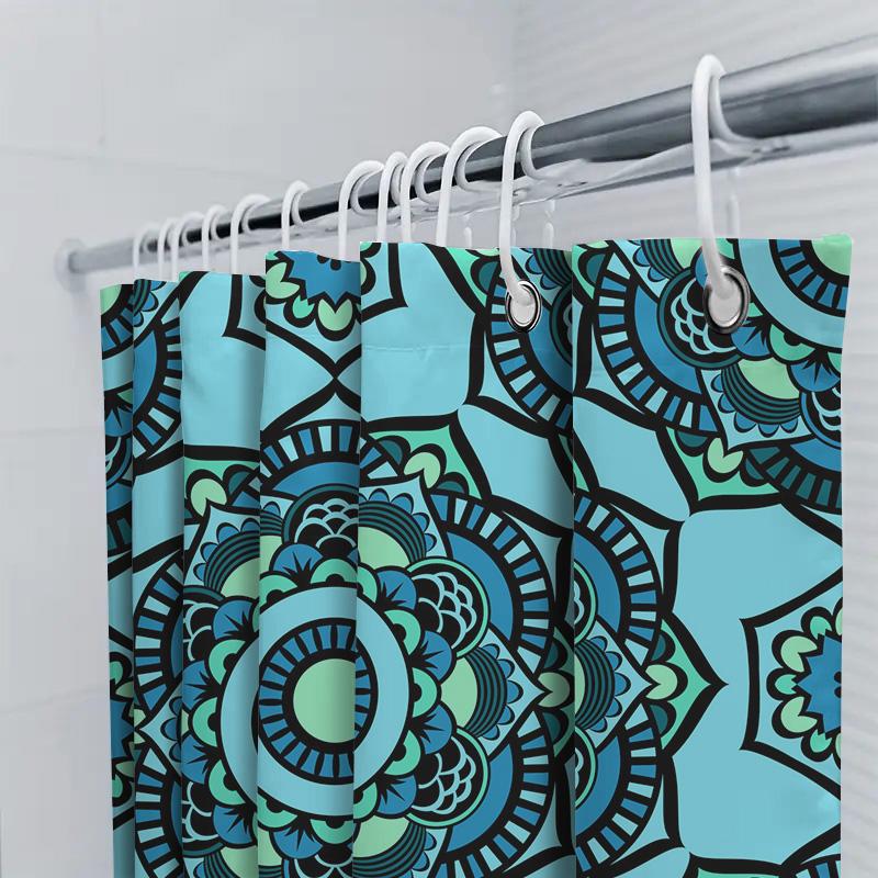 Blue Mandala Shower Curtain Decorative Fabric Shower Curtains For Bathrooms Waterproof Privacy Window Panels Set With Rings (180