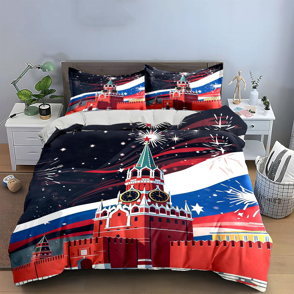 Kremlin, fireworks, Russian flag. Bedding sets Duvet cover sets Duvet covers Pillowcases(1 * Duvet Cover 2 * Pillowcases without duvet insert)
