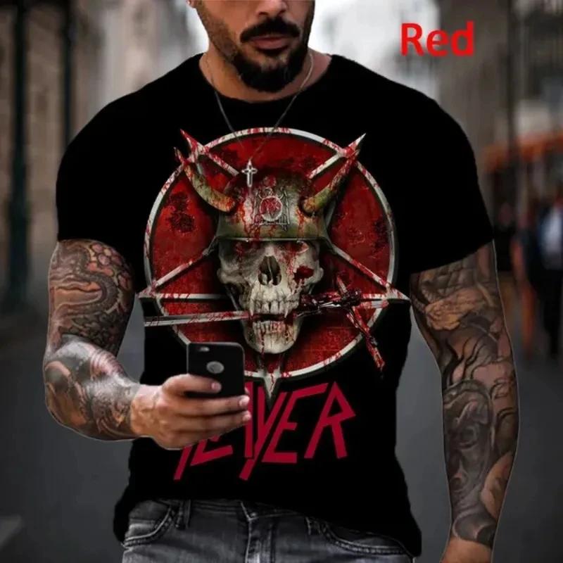 Neue Heavy Metal Rock Band Slayer Print T-Shirts 3D Herren Hip Hop Stil Kurzarm T-Shirt Lässige Jugend Persönlichkeit Kleidung