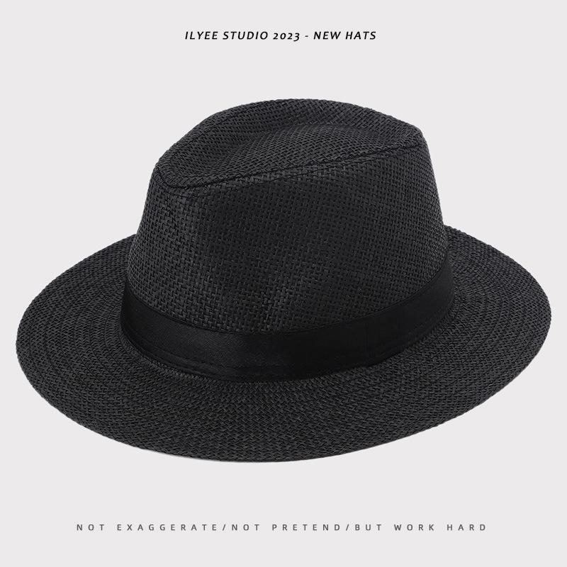 Men's Panama Straw Hat Summer New British Jazz Hat Women's Sunshade Sun Protection Beach Flat Top Hat