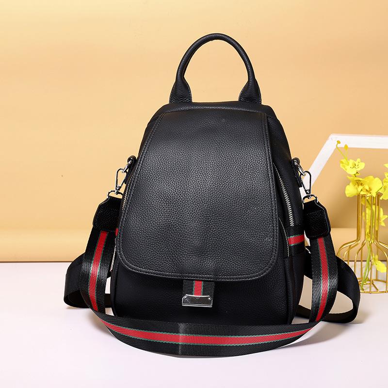 Women S Leather Backpack Retro Black Casual Shoulder Bag Fashionable High-Value Bag чёрный