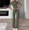 2025 Spring Women Solid Short Sleeve Crop T-Shirt & Drawstring Flared Pants 2 Piece Casual Loungewear Set