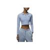 Jordan Solid Logo Cropped Corduroy Long Sleeve Top Women Tops Ice-Blue DV1401-411