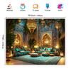 An Elegant Moroccan Lantern Scene Background - Polyester Fiber, Multi-functional, with Complex Blue, Gold and White Patterns