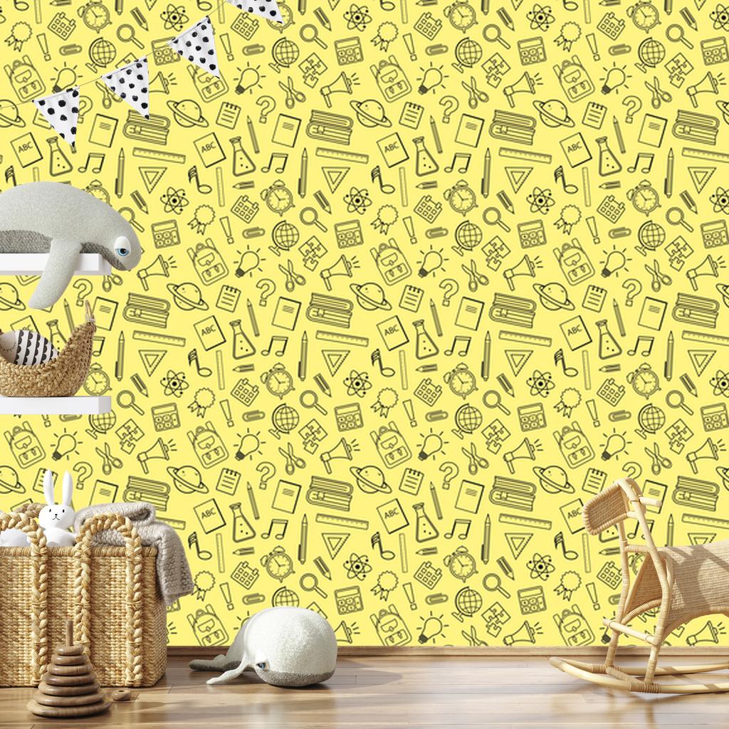 School Supplies Cream Wallpaper for Living Room and Bedroom 50x1000