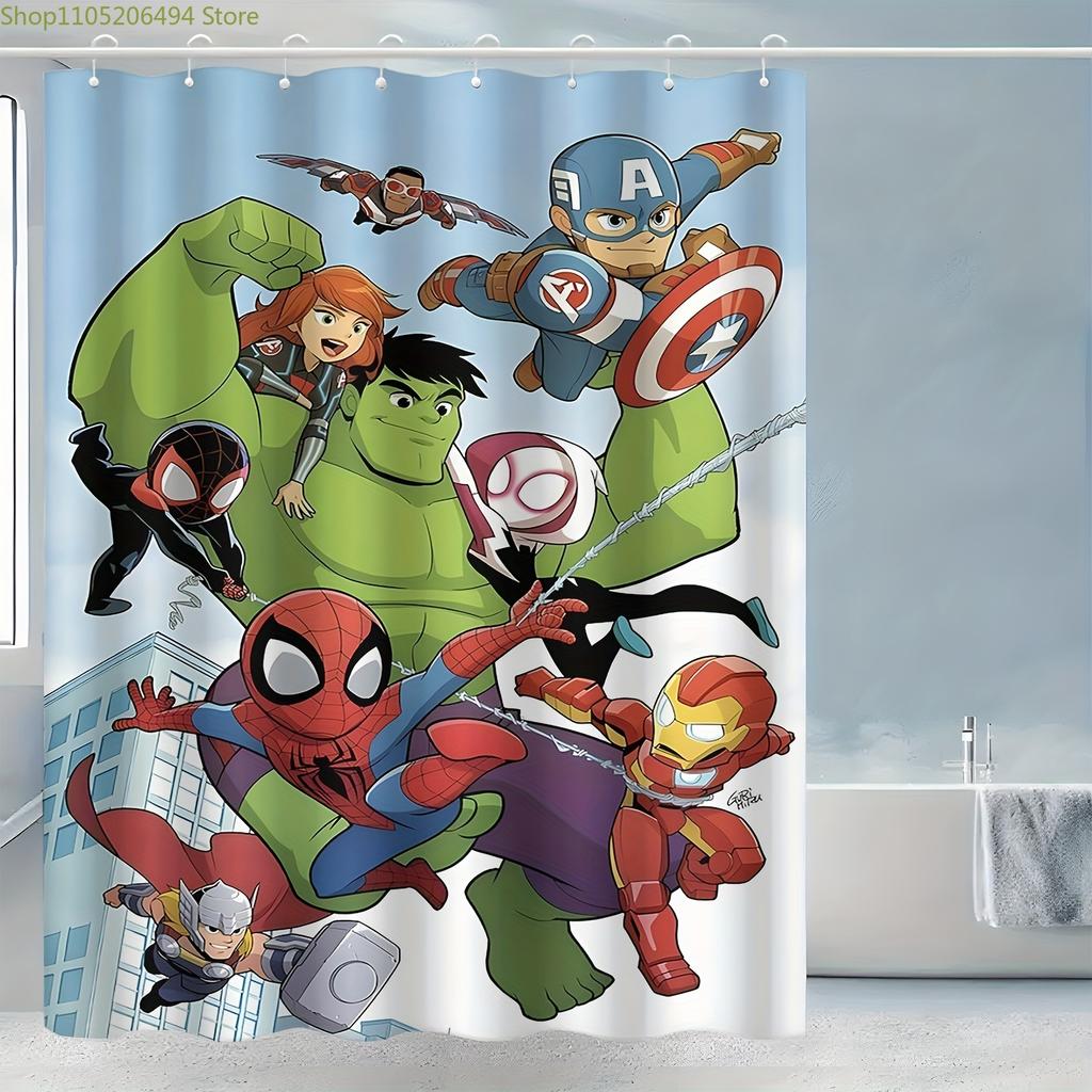 A Printed Shower Curtain Featuring a Superhero Design, Made of Durable Polyester Fabric, Suitable for Cozy Home Bathrooms And