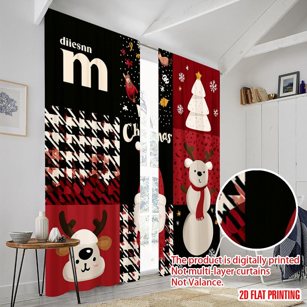 2pcs,2D plane printing Print Curtains Christmas elements Polyester Woven (without rod) All Seasons Ldeal for Various Room Types