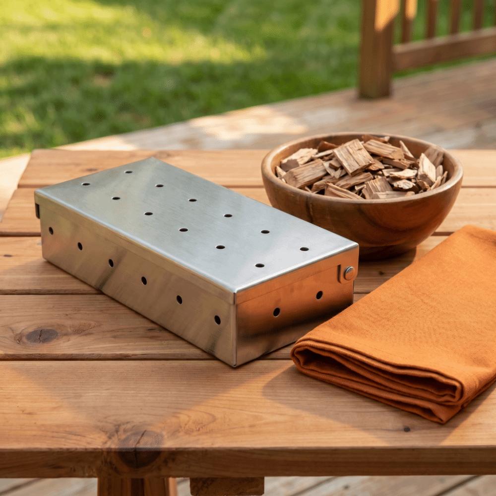 Edelstahl BBQ Smoker Box Silber Rechteckiges Smoker Rohr Barbecue Zubehör Nicht Verformbar Hitzebeständig Pellets Rauch Box