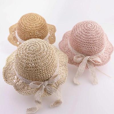 Summer Children's Straw Hats Baby Girls Breathable Lace Cap Bow Beach Sun Hat Wide Brim Kids Princess Travel Sunshade Hat