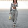 European & American Women's Fashion Long-Sleeve Cropped Top and Trousers Two-Piece Set (2026)