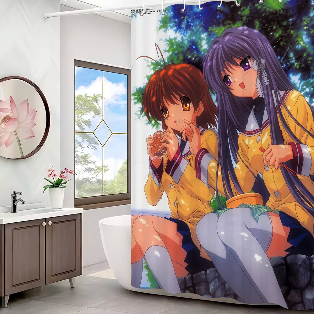 Retro Anime Kanon Girls Bathroom Shower Curtain Shielding Partition Shower Curtain Quick Dry Can Be Scrubable Light Opaque Bath