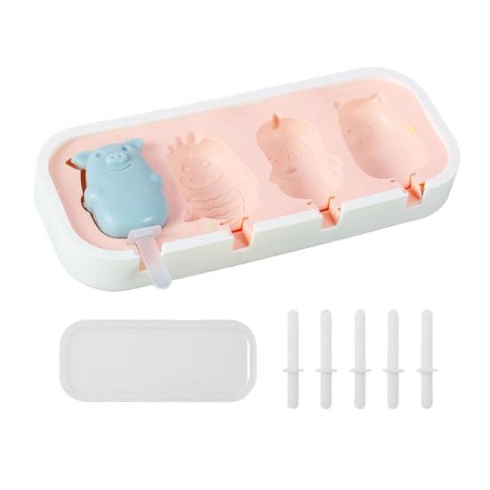 Popsicle Mold with Lid, Silicone Ice Cream Molds with 6 Sticks, 4 Cavities DIY Handmade Popsicle Mold for Making Cakesicles, Cake Pops, Ice Cream