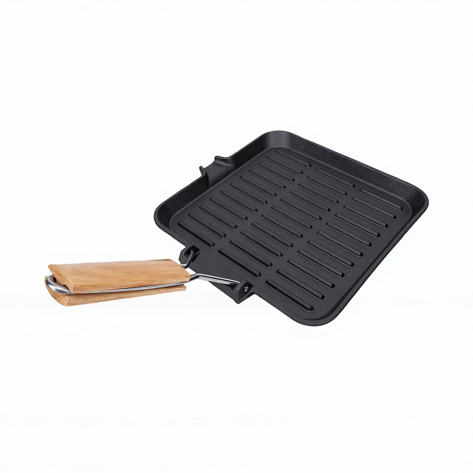 Grill Pan with Groove Foldable Handle Square Safe Enamel Coating Cast Iron Grill Pan for Steak Vegetables L