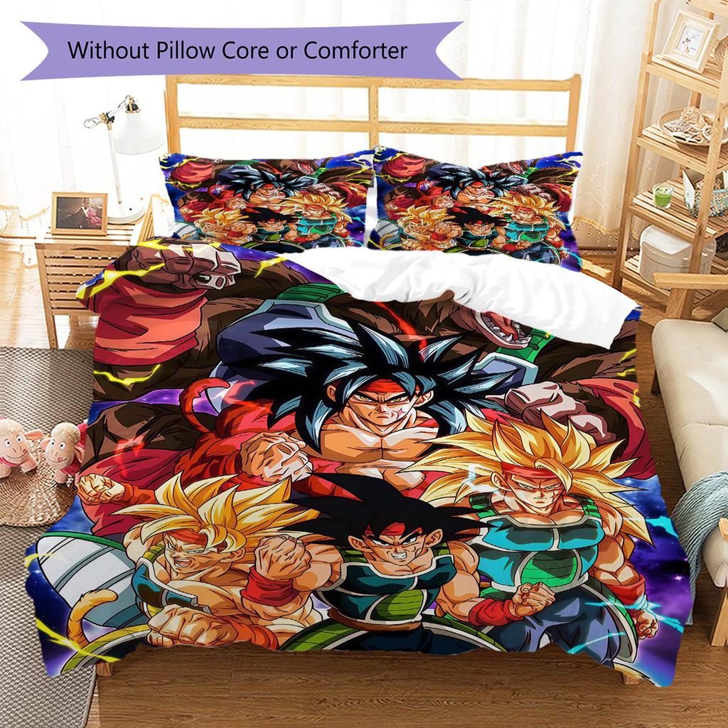 DBZ Decor Pattern Bedding Quilt Set Quilt Cover Pillowcase Home Decoration Birthday Gift (1 * Duvet Cover + 2 * Pillowcase, Without Core)