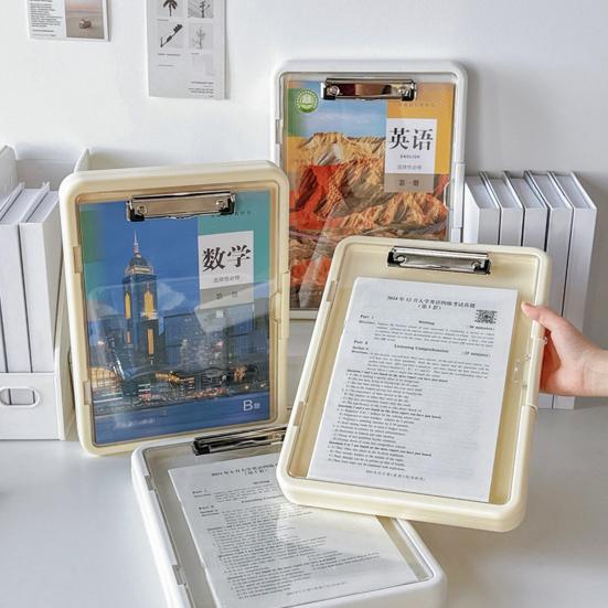 Multi-Function Exam Folder with Clip A4 Document Organizer Transparent Waterproof Writing Board Portable File Folder