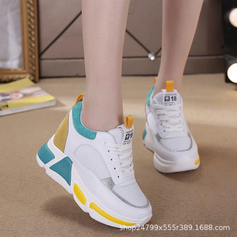Spring and Autumn New Inner Height Increase Women's Shoes Color Matching Casual Shoes Sports Shoes Double Net Women
