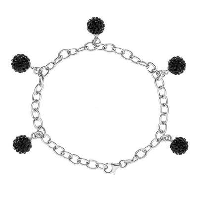 Bracelet - LOVA LOLA VAN DER KEEN - 5 Balls - Genuine Black Crystal - 925 Sterling Silver - 18 Cm