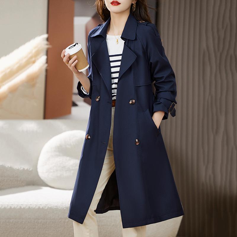 

Женская одежда средней длины и длинная весна и осень новая модная двубортная куртка тренд 2XL тёмно-синий