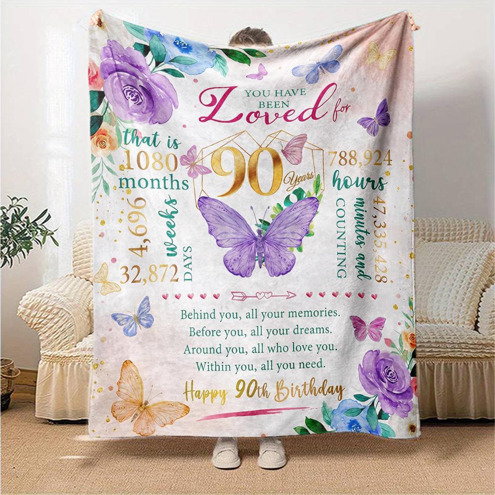 90Th Birthday Celebration Throw Blanket Durable Comfort for Sofa Couch Office Bed Picnics Four Seasons Universal Gift Camping Accessory Y26