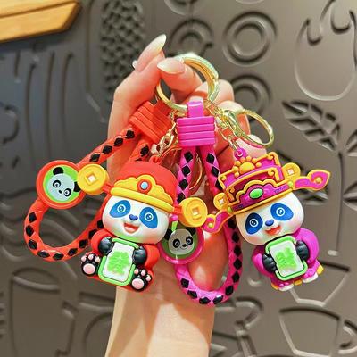 Yaratıcı Çizgi Film Panda Servet Tanrısı Anahtarlık Zinciri Sevimli Şanslı Küçük Şampiyon Çift Çanta Kolyesi