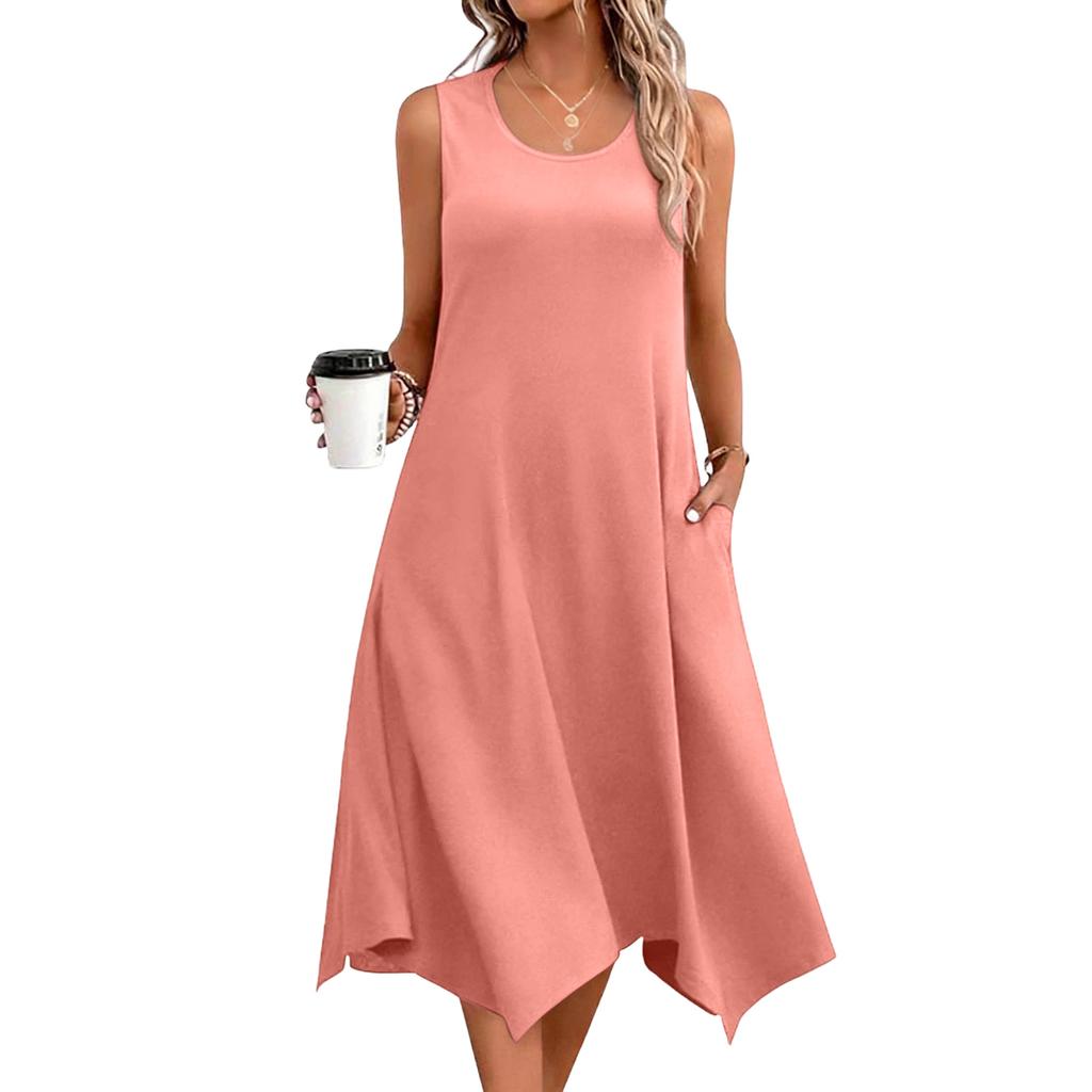 Women's Casual Dress For Summer Tank Dress Loose Beach Dress With Pockets Flare Midi Sundress