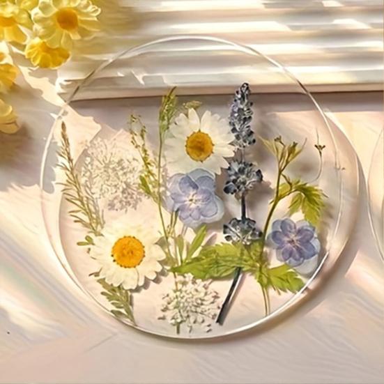 Non Slip Coaster Set Floral Print Acrylic Coaster, Non-Slip Surface Heat Resistant Protection Cup Pad, Pads Transparent Round Mat for Office Desk