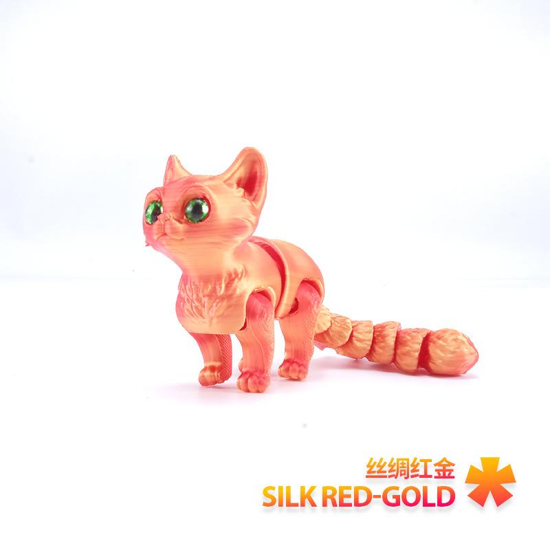 3D Printed Mini Cute Cat Figure Multi-joint Movable with Glittering Eyes for Room Decoration Accessories Kids Gift