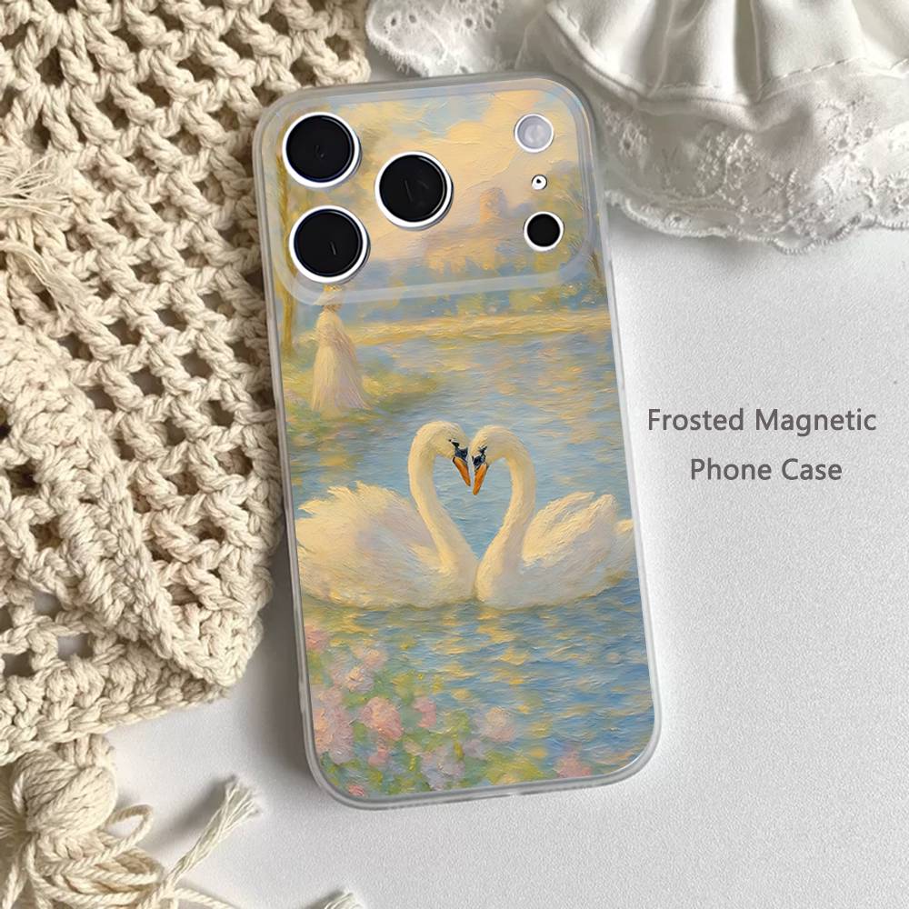

White Swan illustration ART Phone Case For iPhone 17,16,15,14,13,12,11 Pro,Max,Plus,Mini,Air,E Magnetic Frosted Clear iPhone12PRO